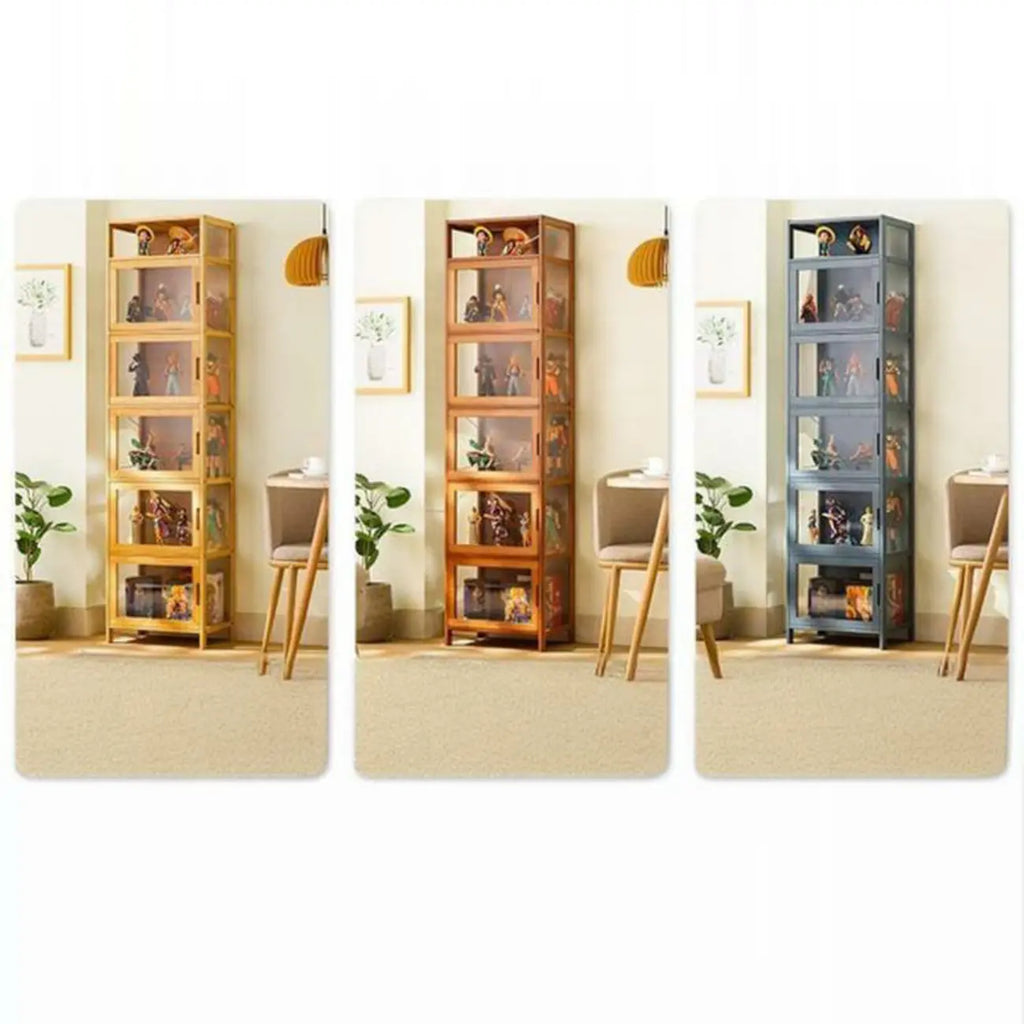 Vitrine moderne en bambou gris et verre pour salon
