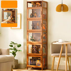 Vitrine moderne en bambou gris et verre pour salon