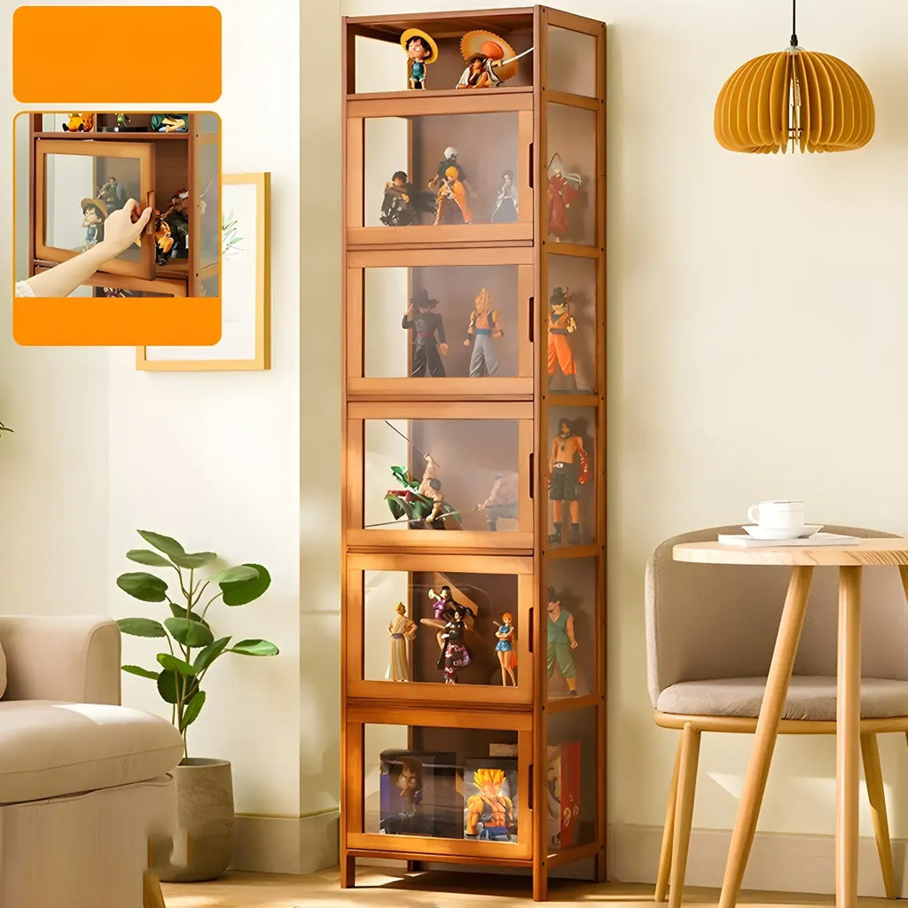 Vitrine moderne en bambou gris et verre pour salon