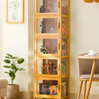 Vitrine moderne en bambou gris et verre pour salon