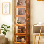 Vitrine moderne en bambou gris et verre pour salon