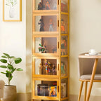 Vitrine moderne en bambou gris et verre pour salon