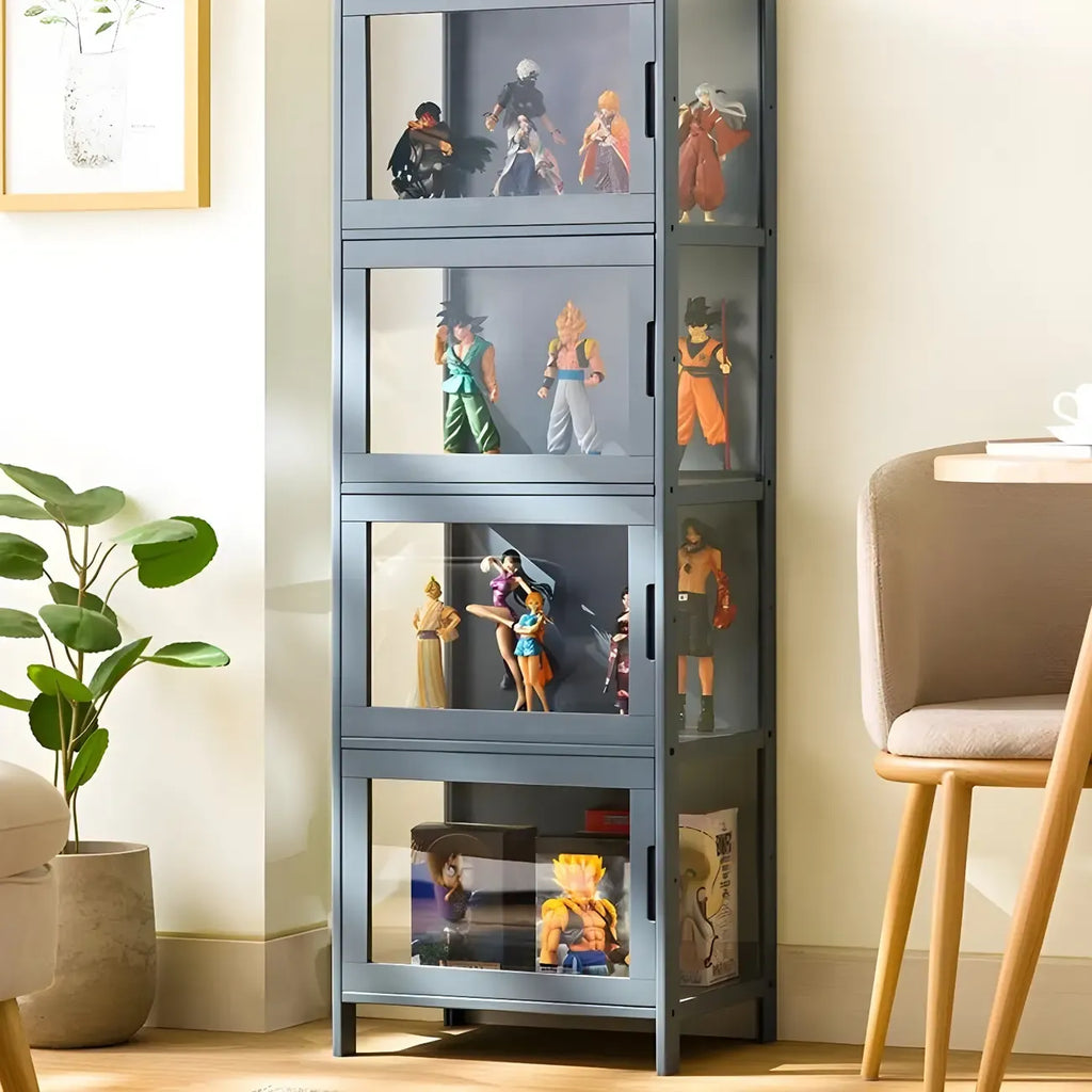 Vitrine moderne en bambou gris et verre pour salon