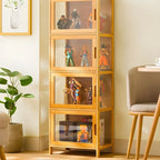 Vitrine moderne en bambou gris et verre pour salon