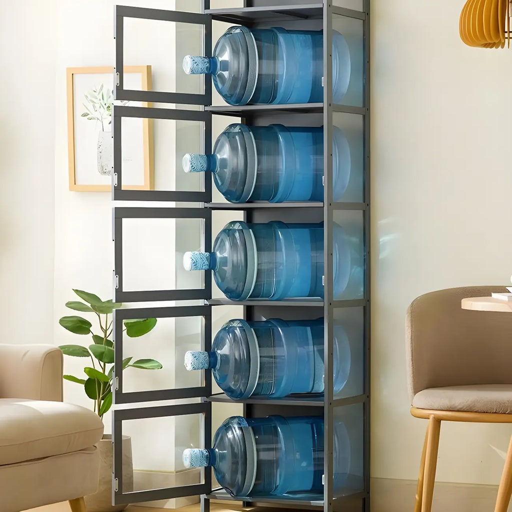 Vitrine moderne en bambou gris et verre pour salon