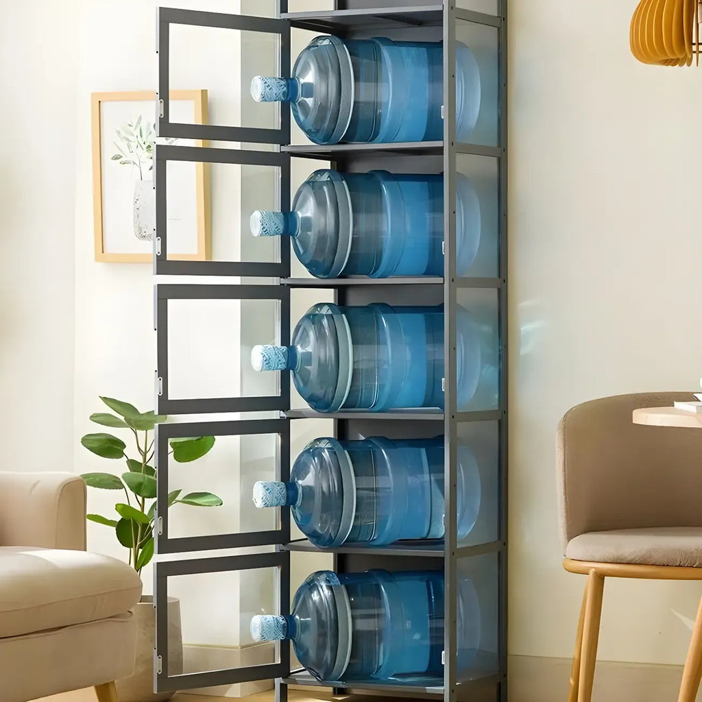 Vitrine moderne en bambou gris et verre pour salon