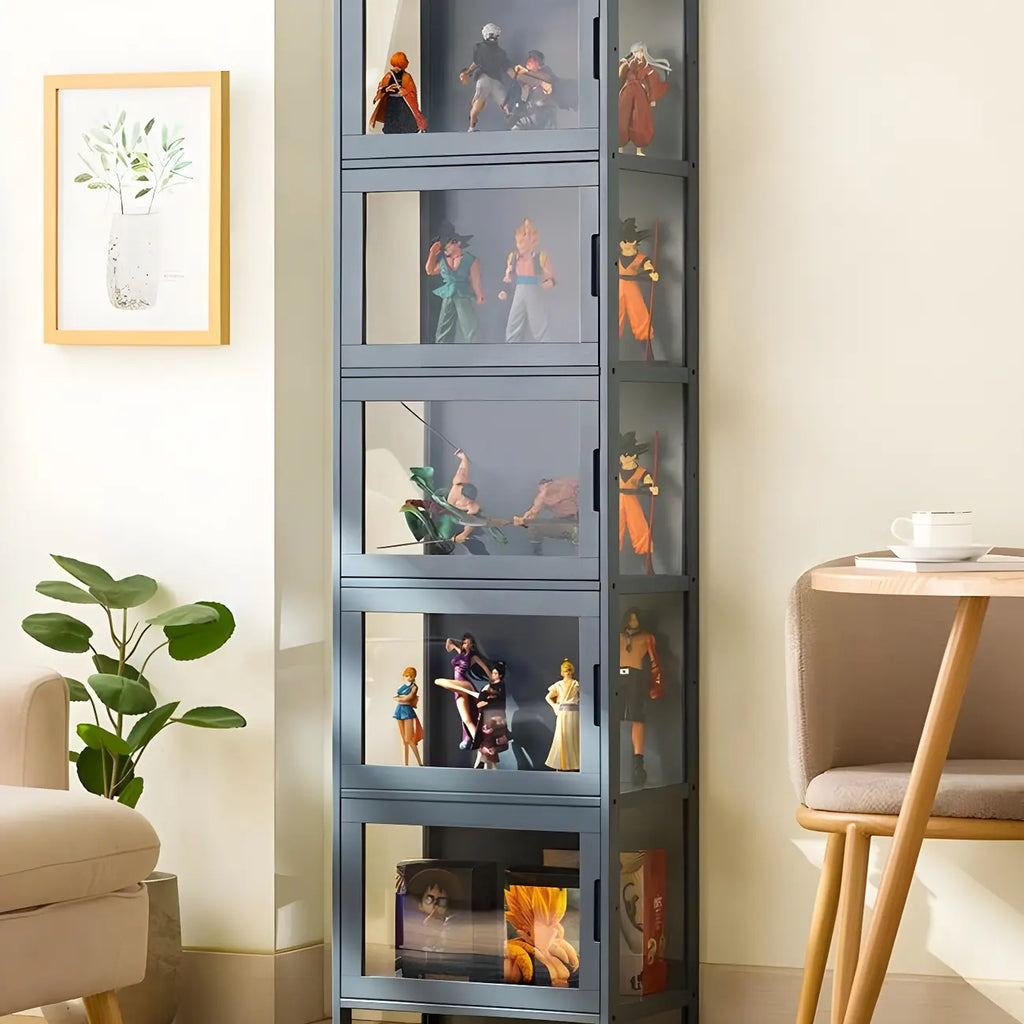 Vitrine moderne en bambou gris et verre pour salon