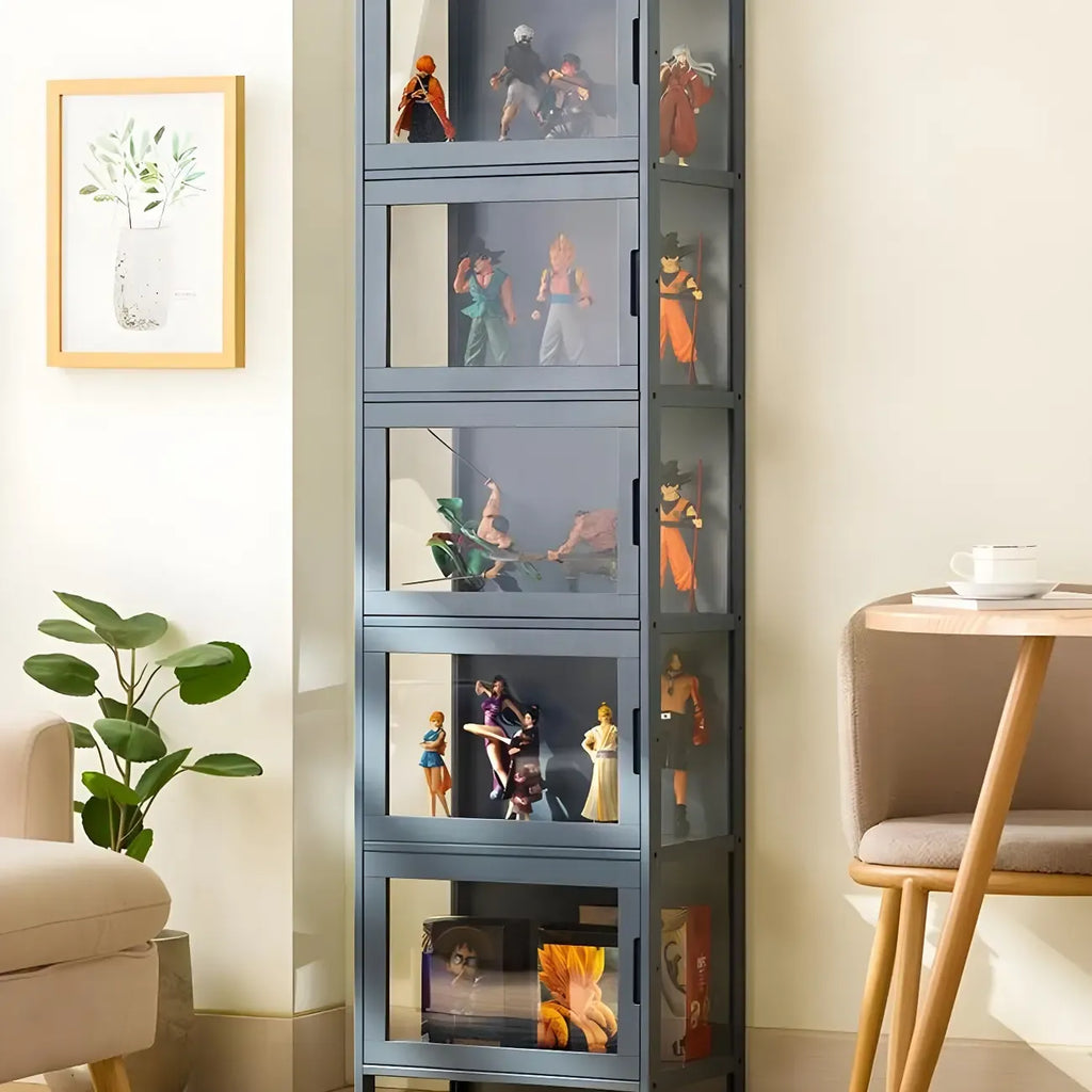 Vitrine moderne en bambou gris et verre pour salon