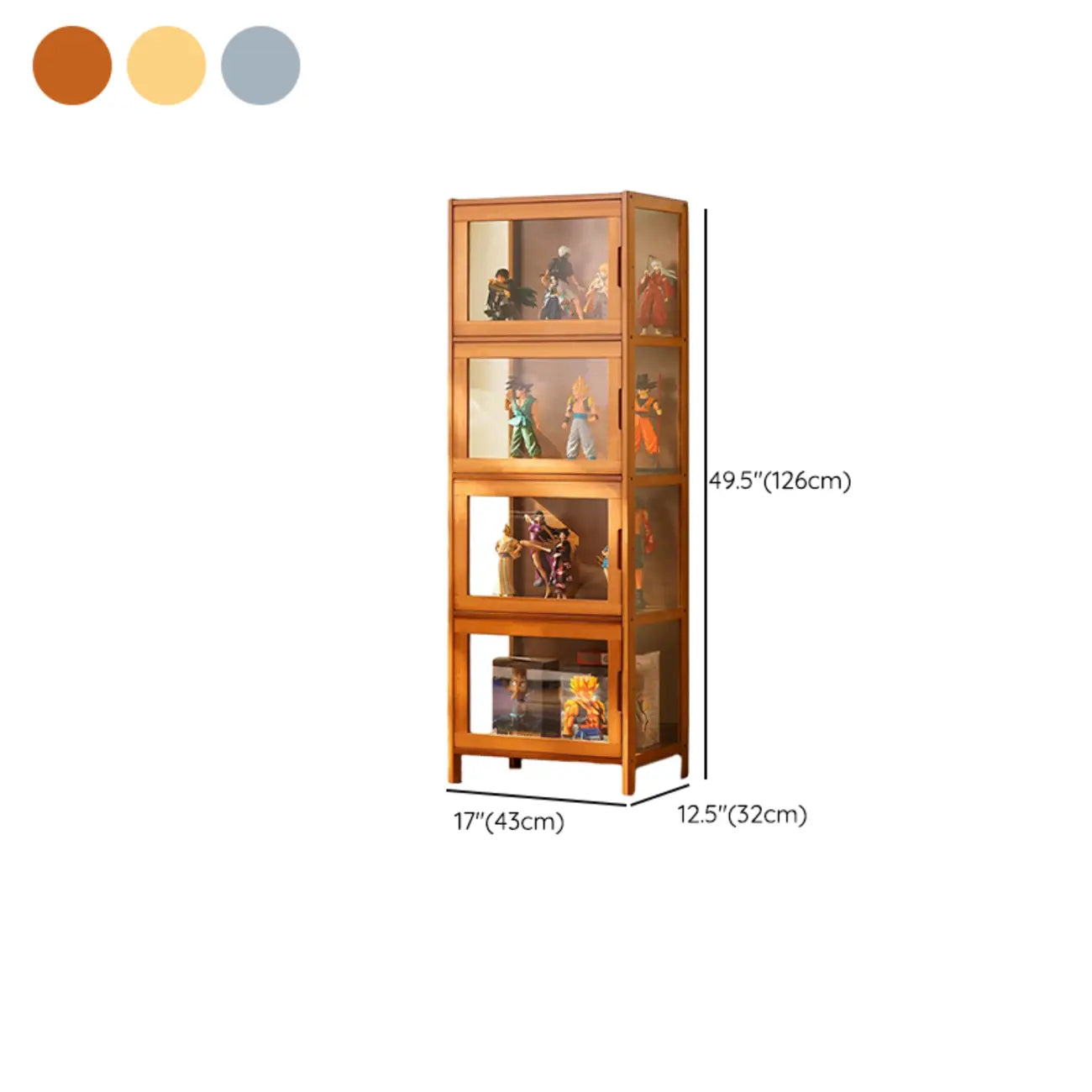 Vitrine moderne en bambou gris et verre pour salon