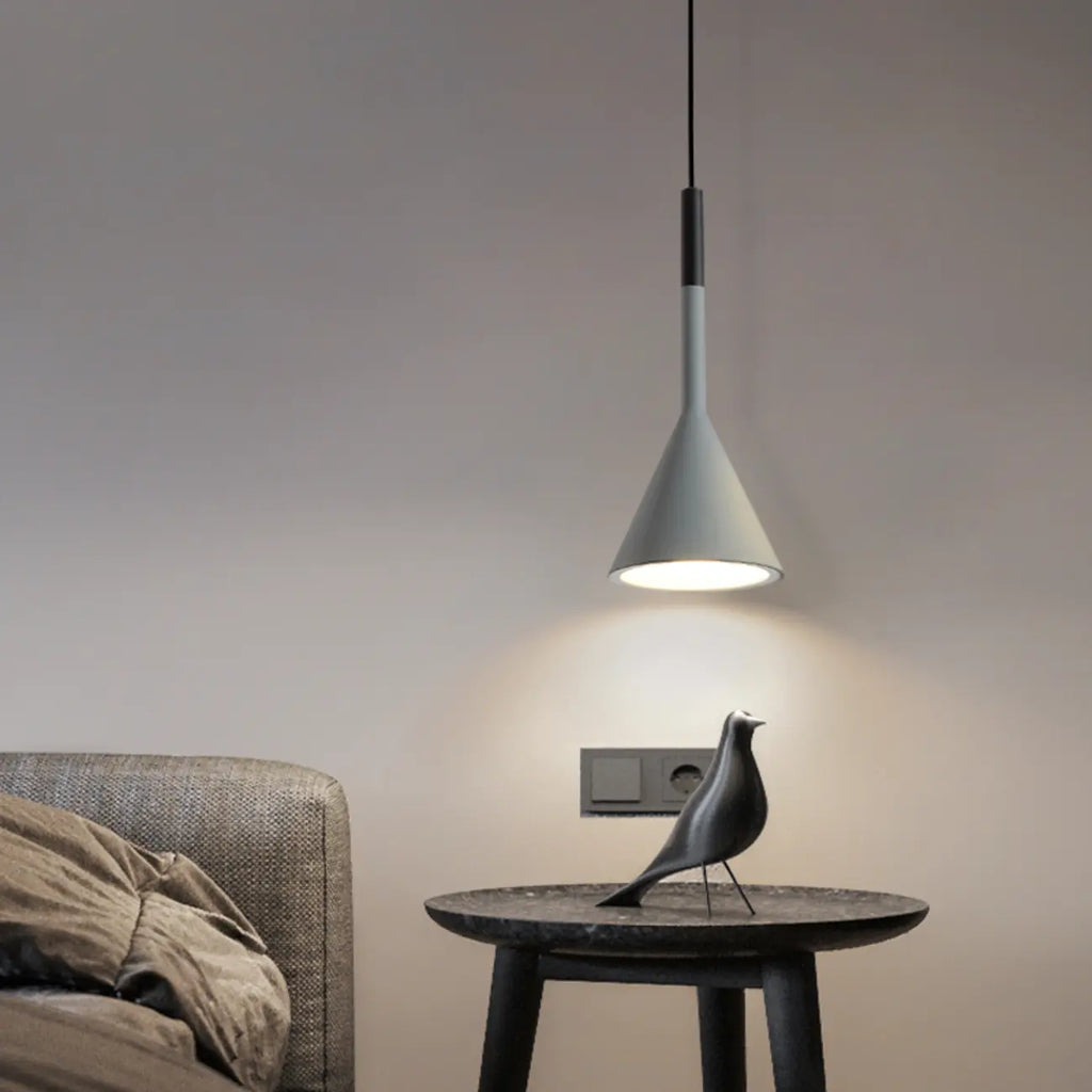 Lampada a sospensione da camera da letto, minimalista, cono in alluminio grigio