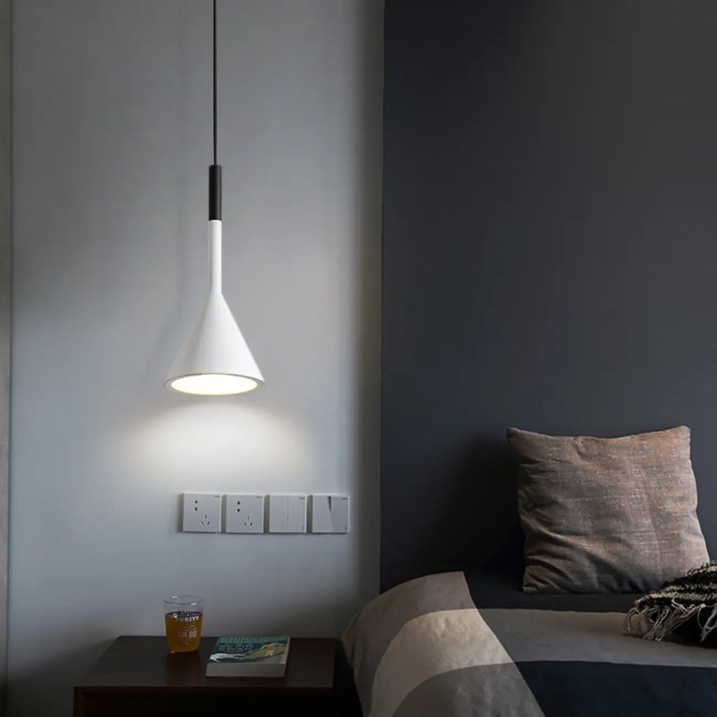 Lampada a sospensione da camera da letto, minimalista, cono in alluminio grigio