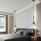Lampada a sospensione da camera da letto, minimalista, cono in alluminio grigio