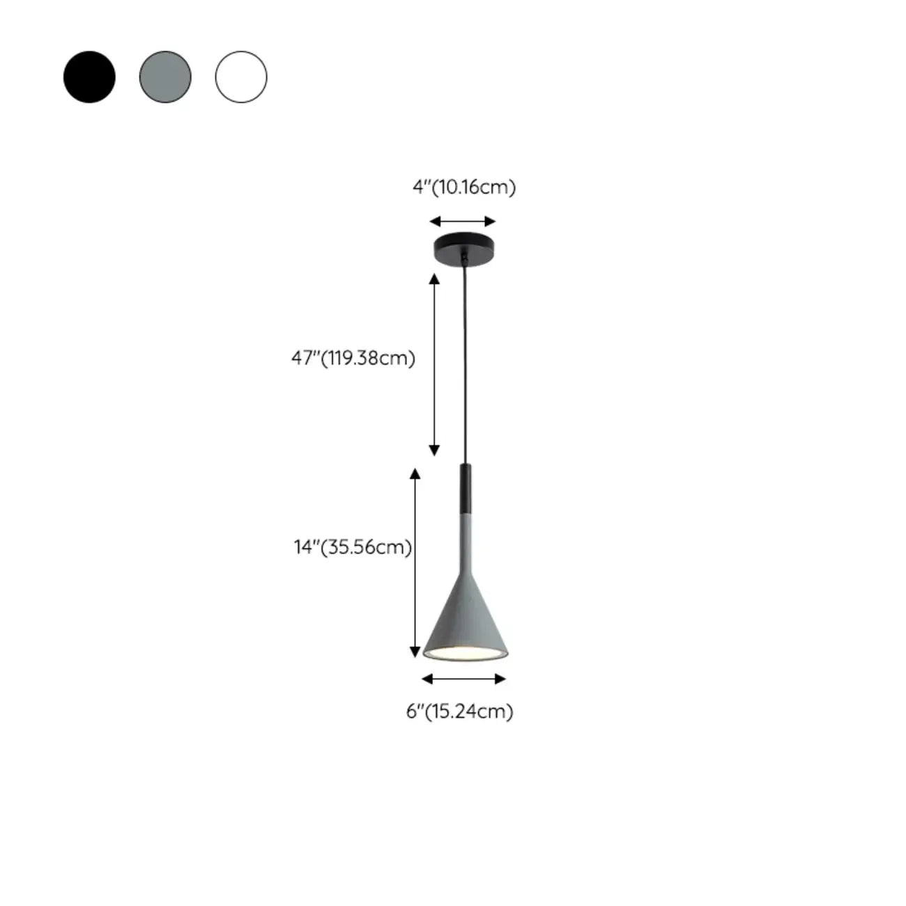Lampada a sospensione da camera da letto, minimalista, cono in alluminio grigio