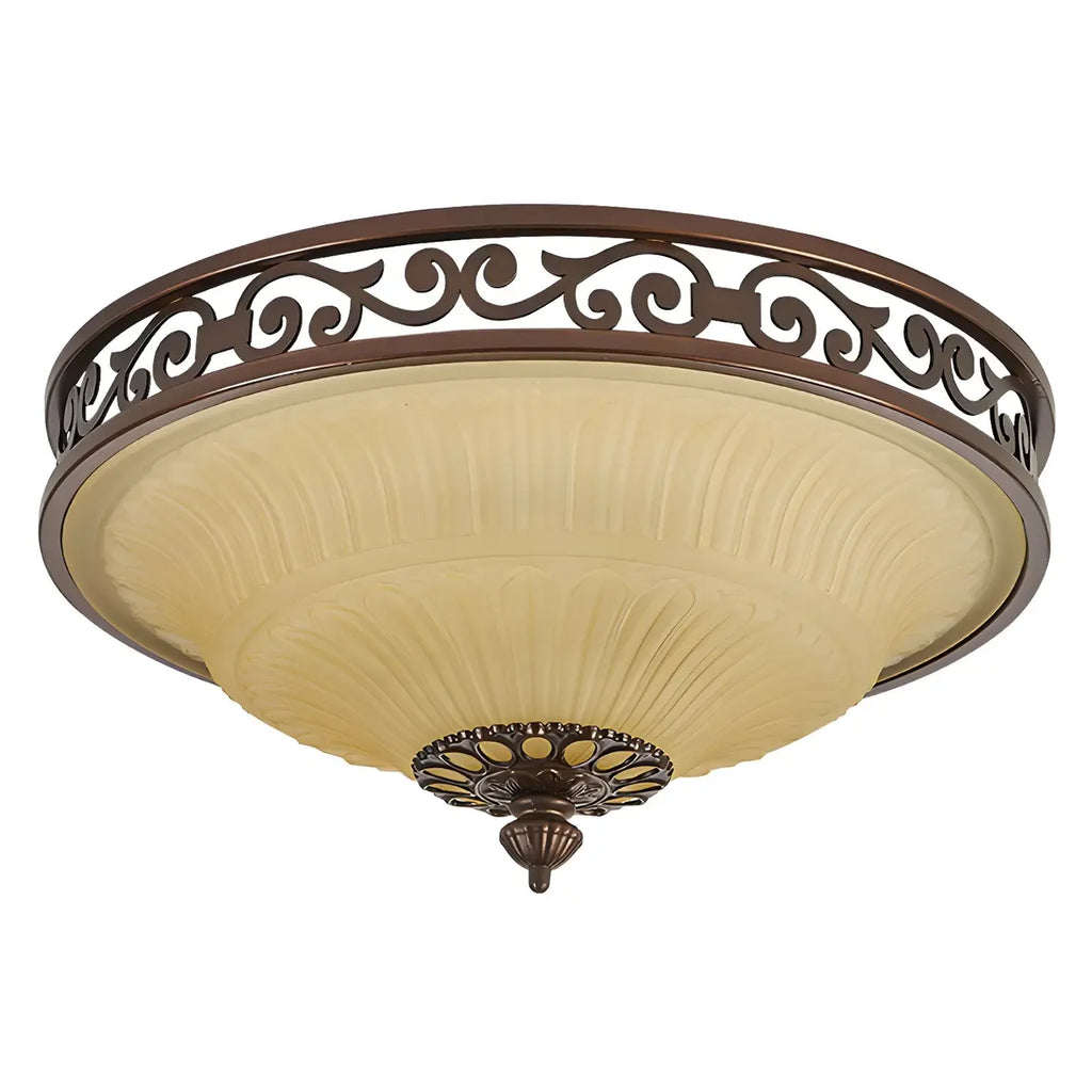 Plafonnier encastré vintage en verre dépoli brun