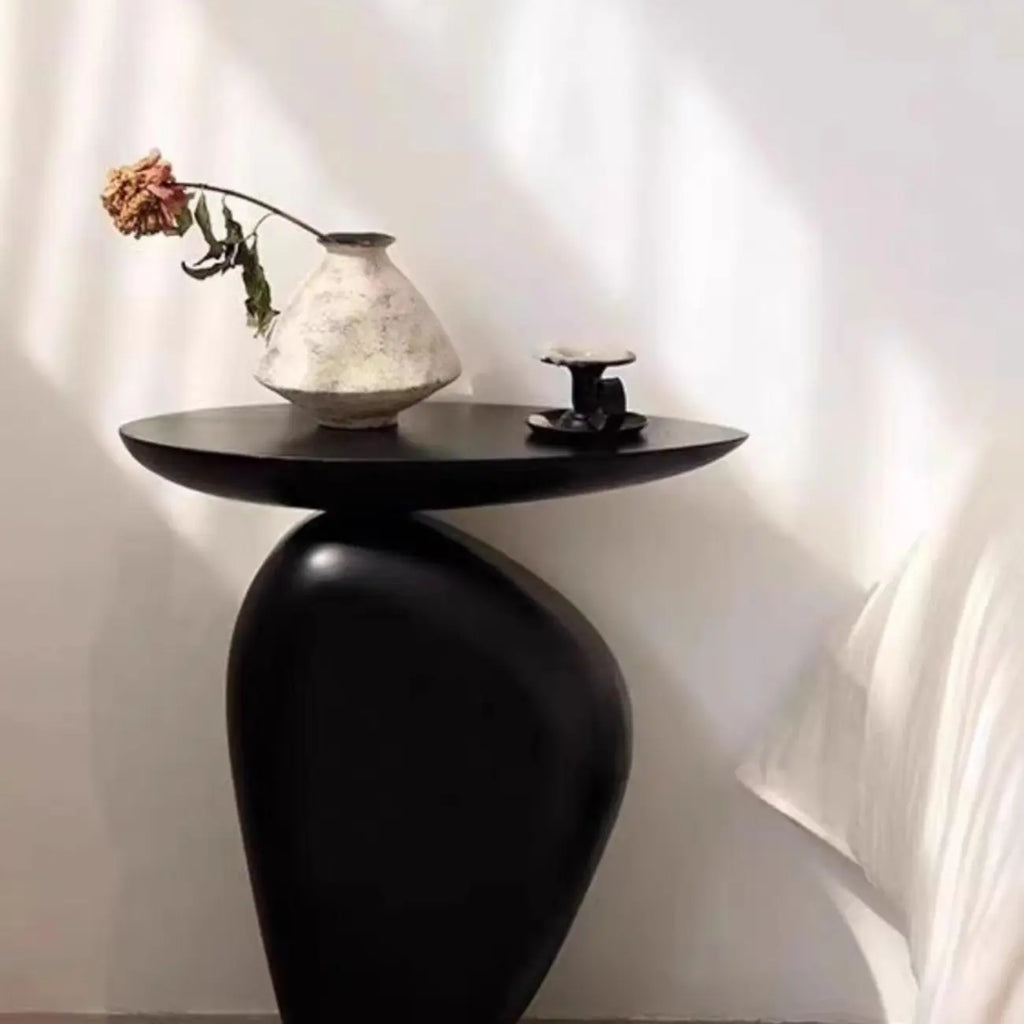 Table d'appoint moderne noire avec piètement en acier