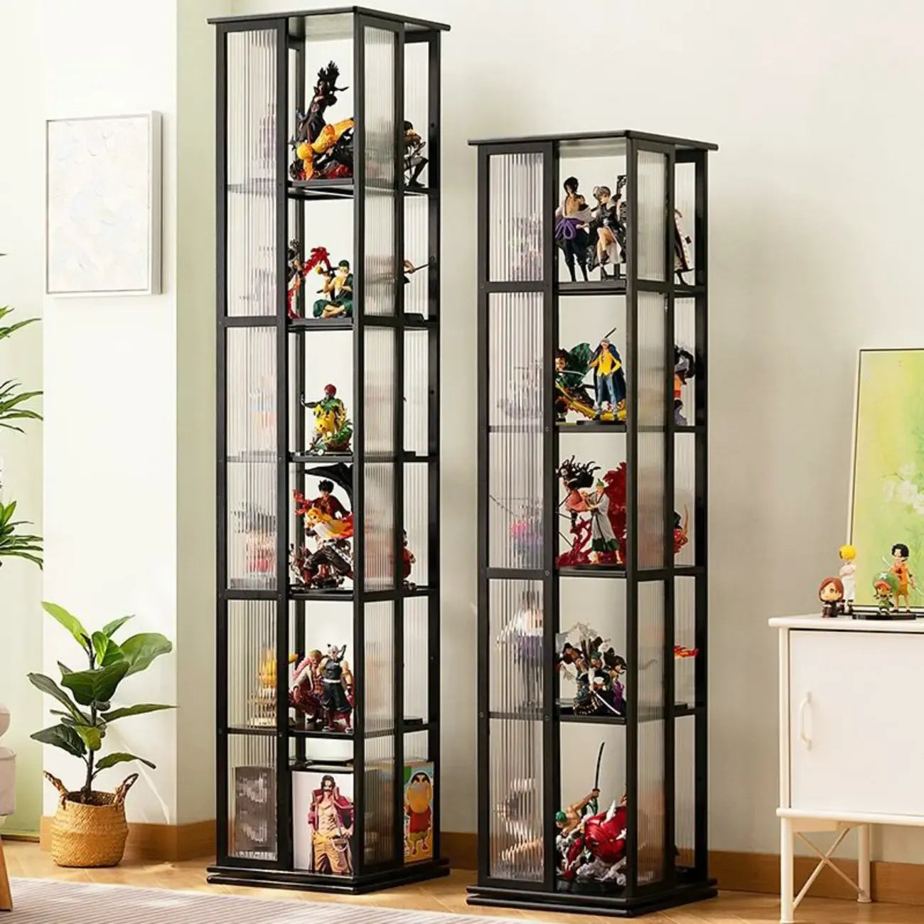 Vitrine ouverte haute et étroite en bambou noir moderne