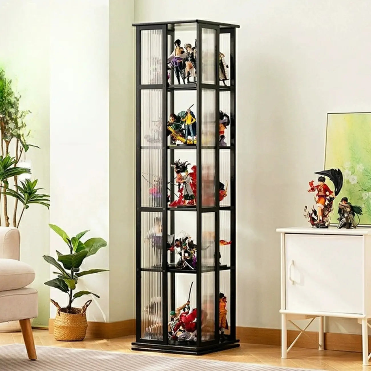 Vitrine ouverte haute et étroite en bambou noir moderne