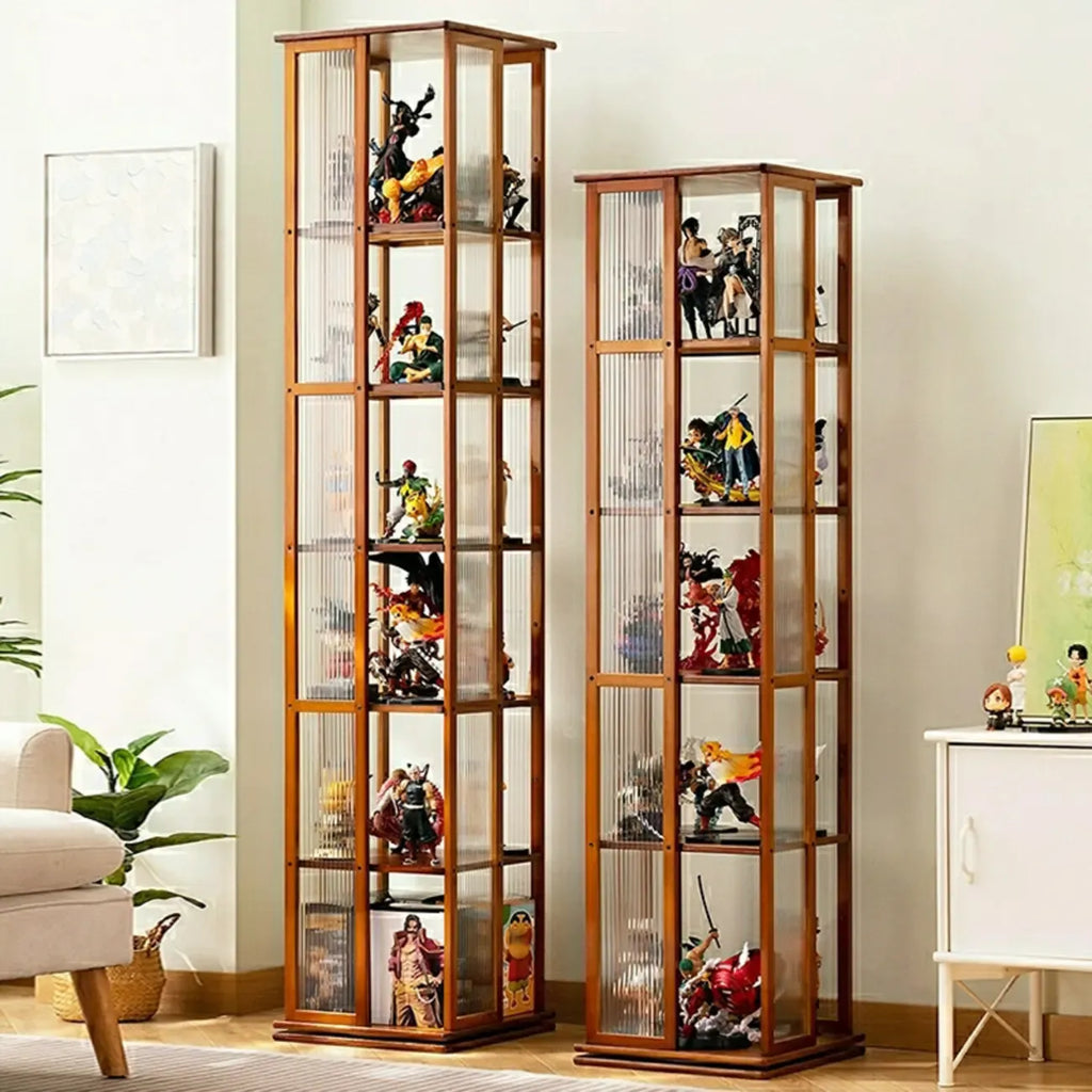Vitrine ouverte haute et étroite en bambou noir moderne