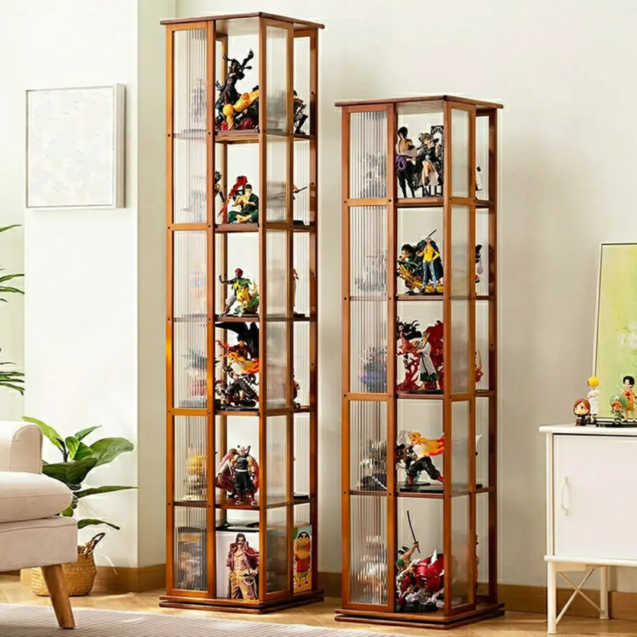 Vitrine ouverte haute et étroite en bambou noir moderne