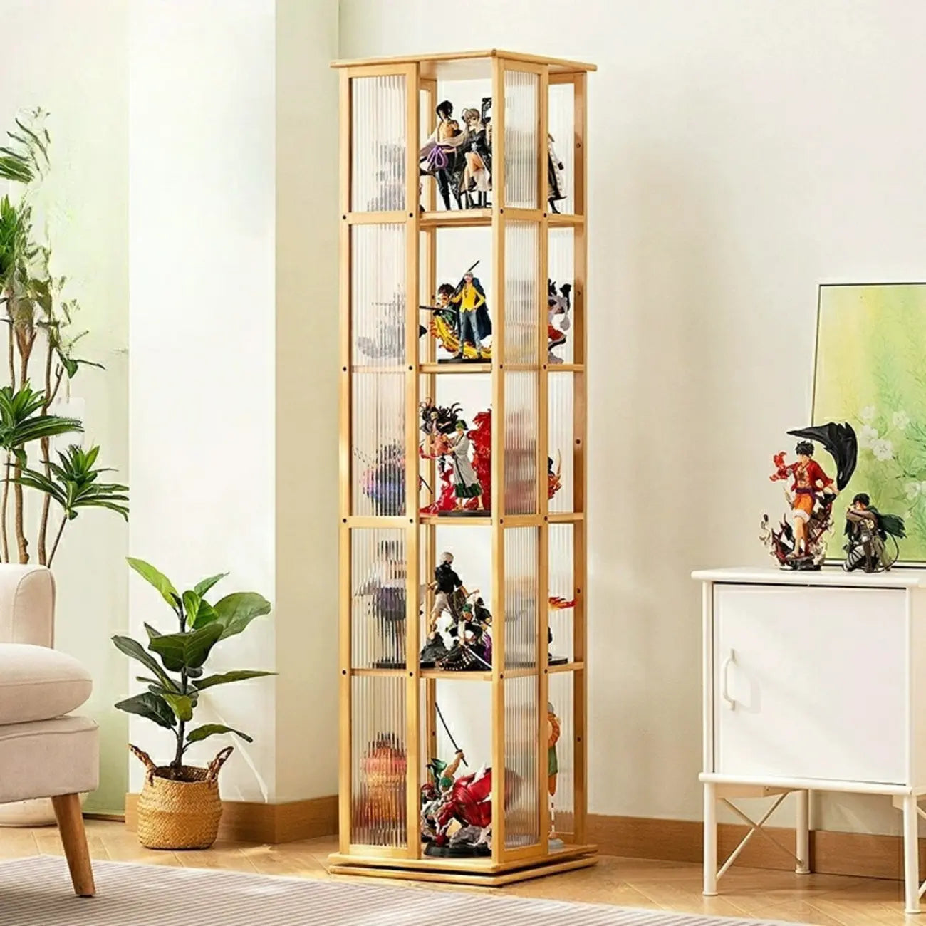 Vitrine ouverte haute et étroite en bambou noir moderne