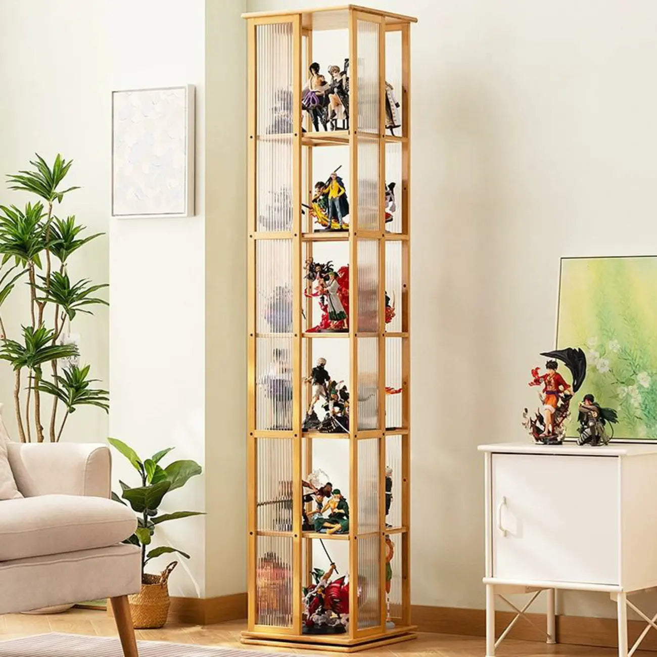 Vitrine ouverte haute et étroite en bambou noir moderne
