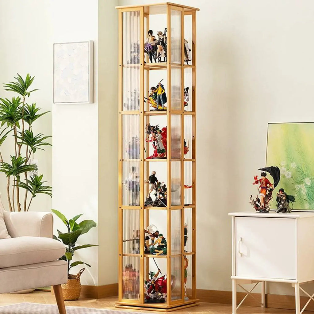 Vitrine ouverte haute et étroite en bambou noir moderne