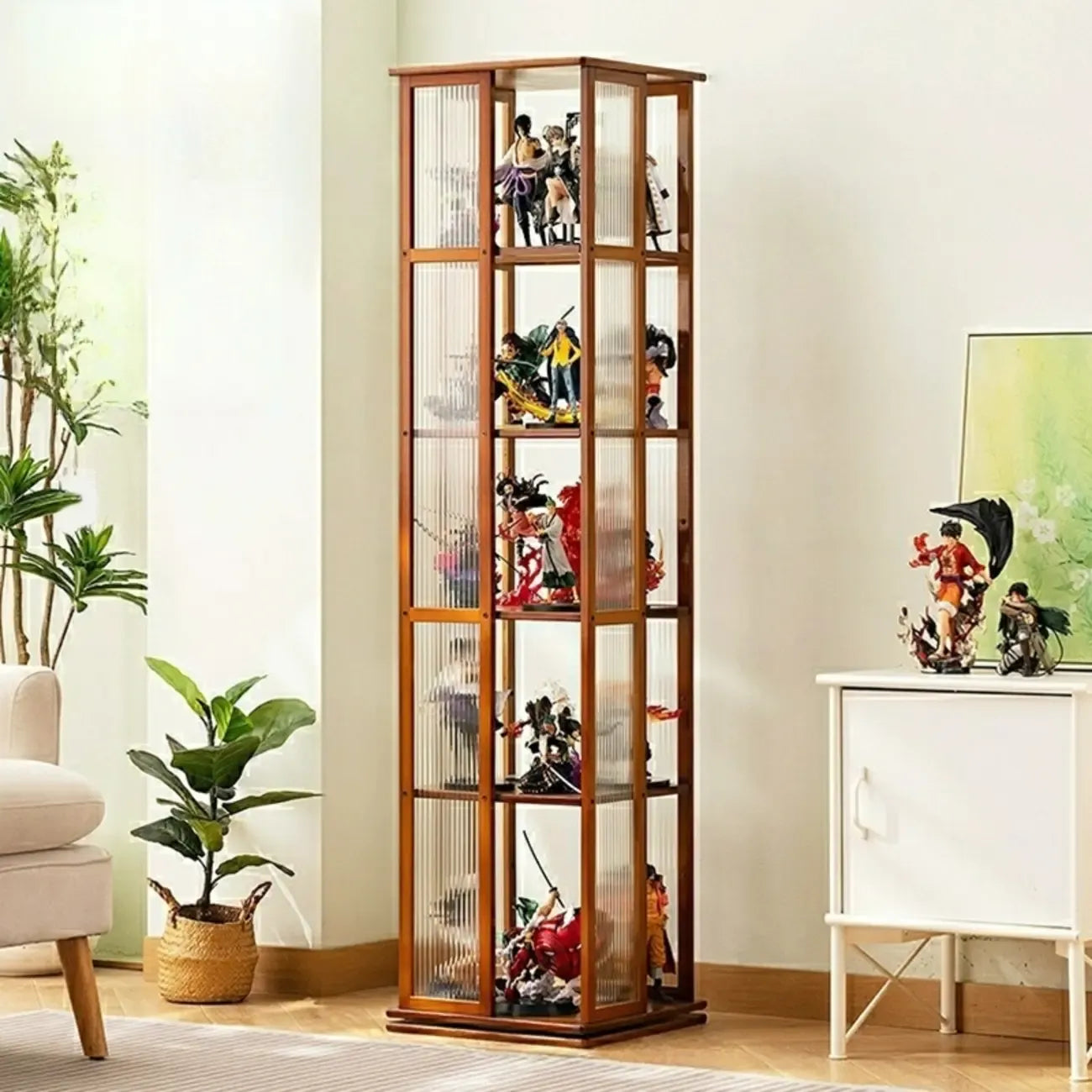 Vitrine ouverte haute et étroite en bambou noir moderne