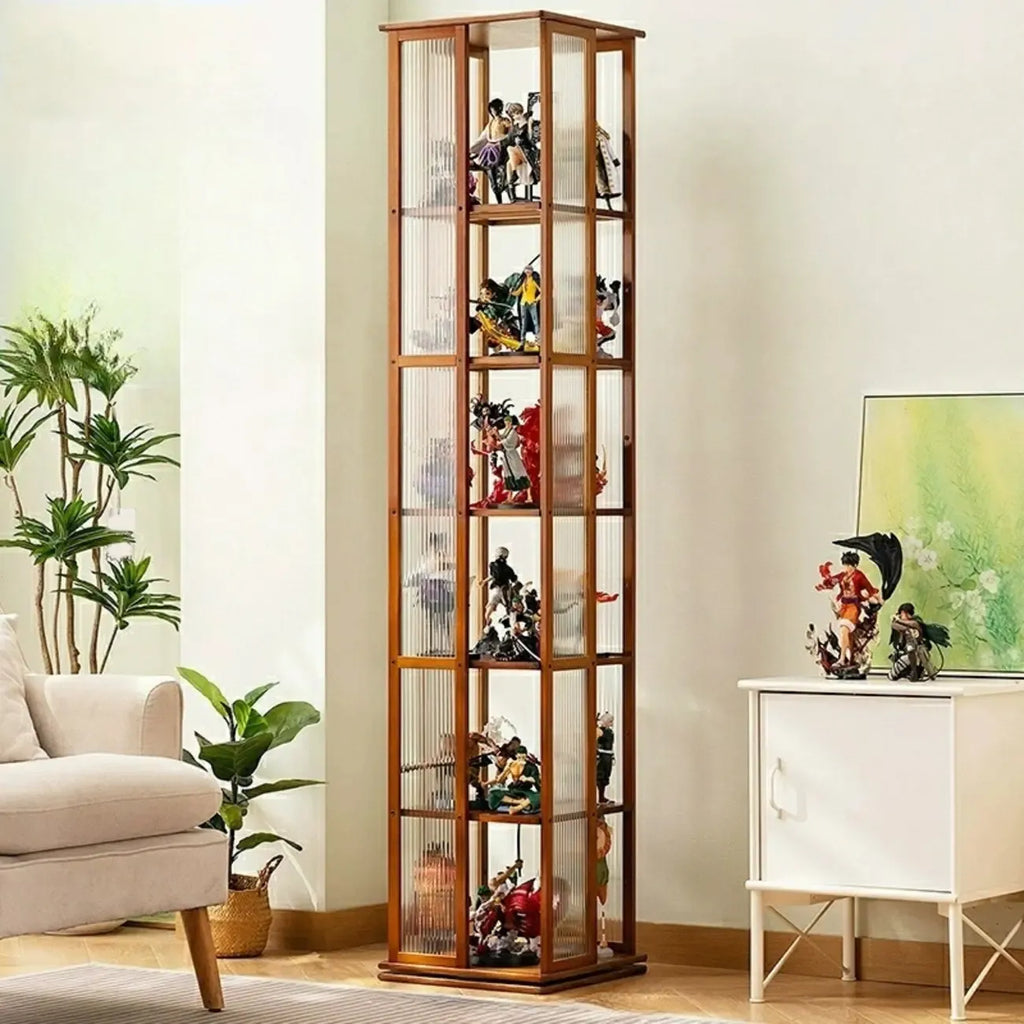 Vitrine ouverte haute et étroite en bambou noir moderne