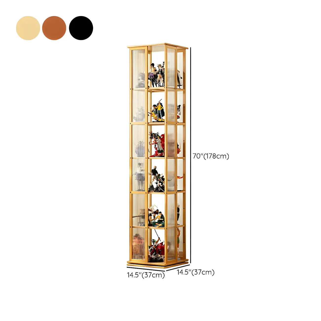 Vitrine ouverte haute et étroite en bambou noir moderne