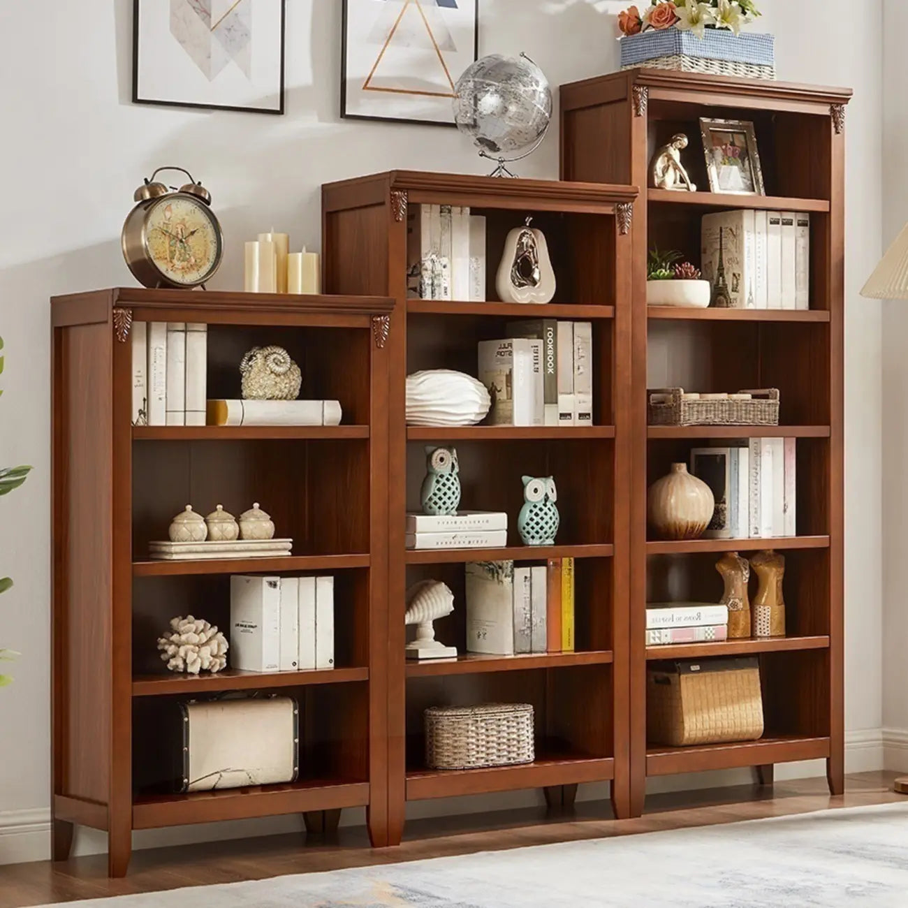 Bibliothèque moderne en bois avec étagères verticales réglables, couleur noyer foncé