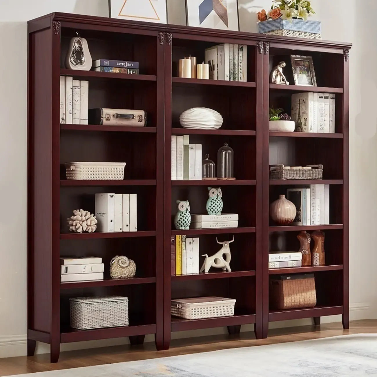 Bibliothèque moderne en bois avec étagères verticales réglables, couleur noyer foncé