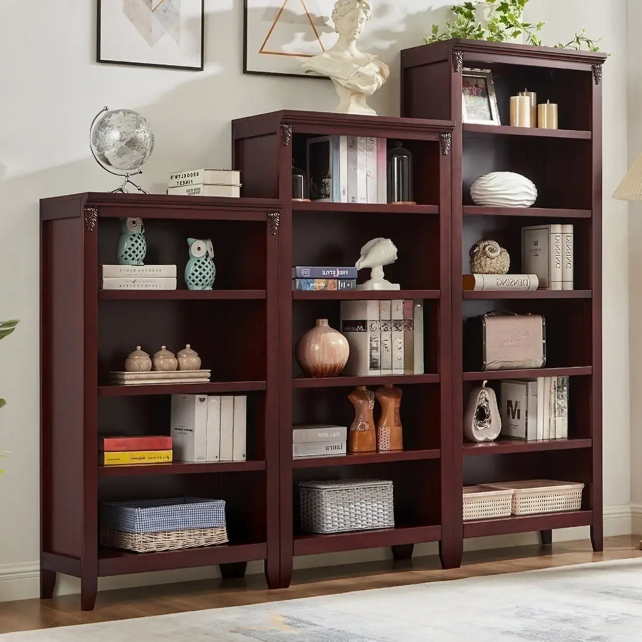 Bibliothèque moderne en bois avec étagères verticales réglables, couleur noyer foncé