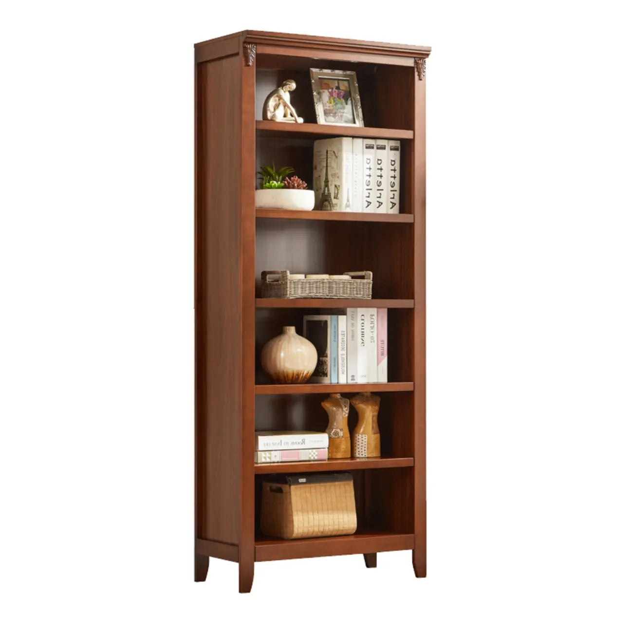 Bibliothèque moderne en bois avec étagères verticales réglables, couleur noyer foncé