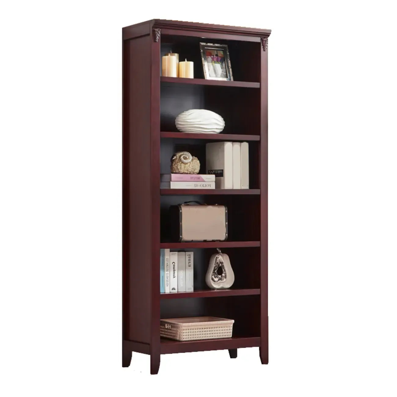Bibliothèque moderne en bois avec étagères verticales réglables, couleur noyer foncé