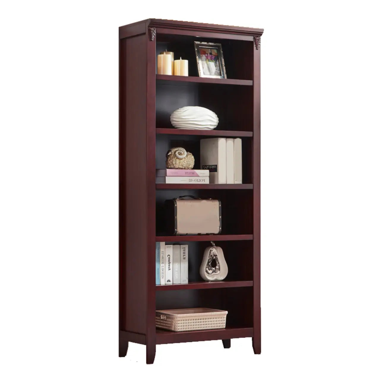 Bibliothèque moderne en bois avec étagères verticales réglables, couleur noyer foncé