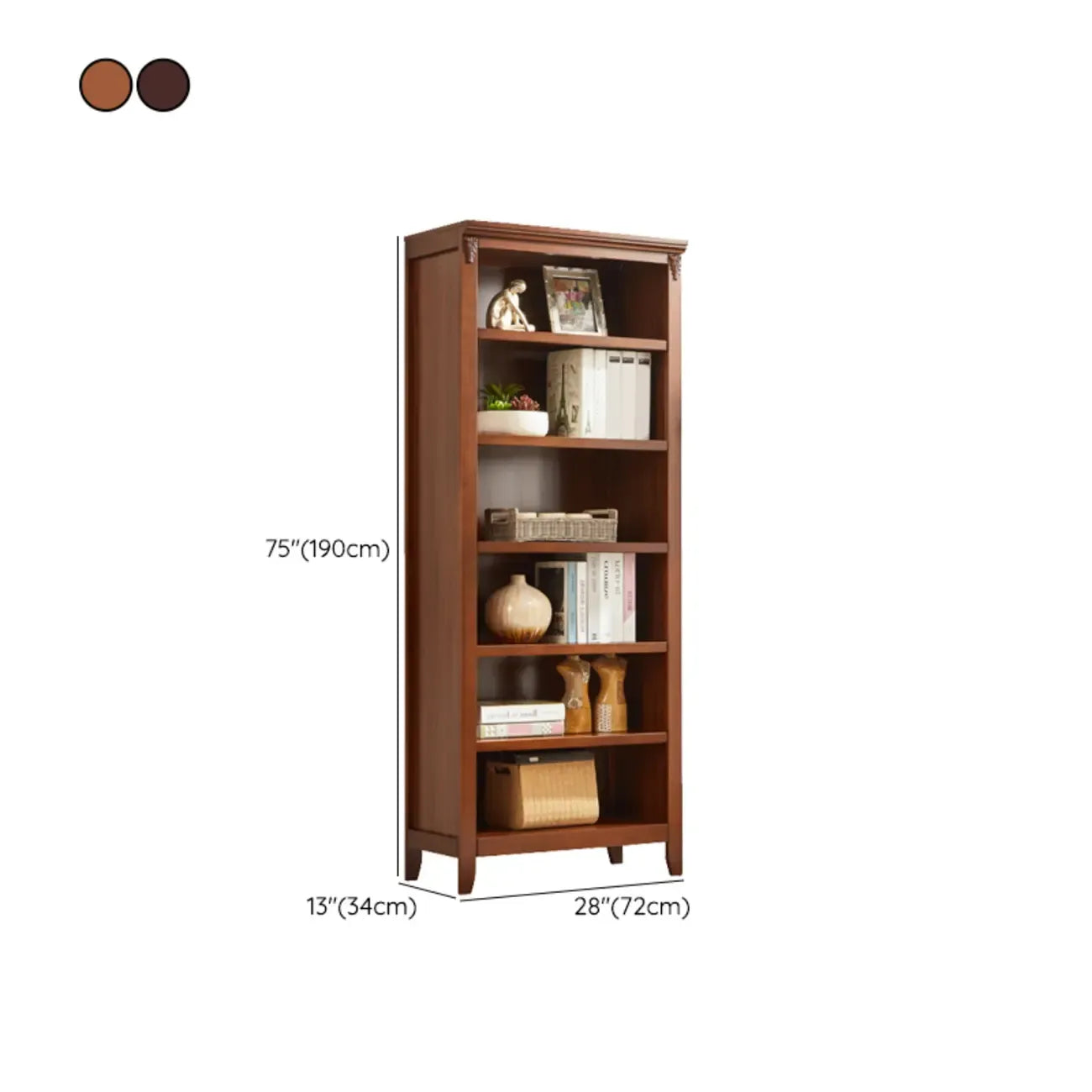 Bibliothèque moderne en bois avec étagères verticales réglables, couleur noyer foncé