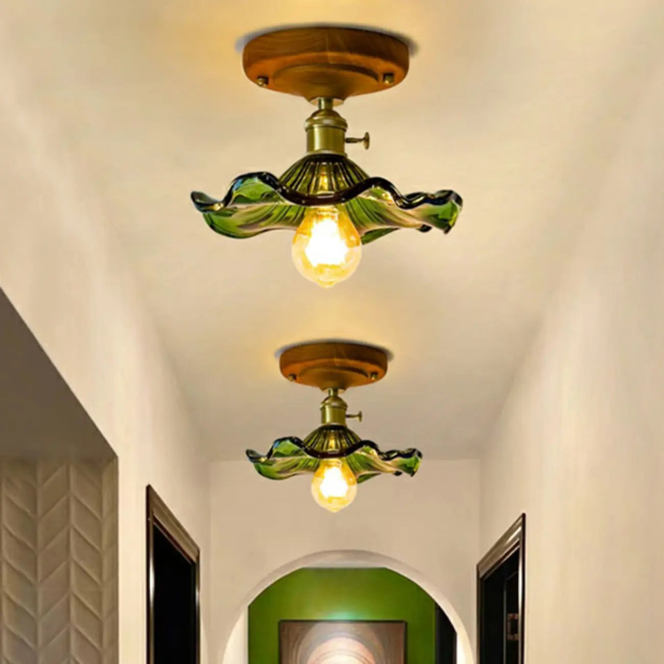 Plafonnier LED semi-encastré en verre vintage pour couloir