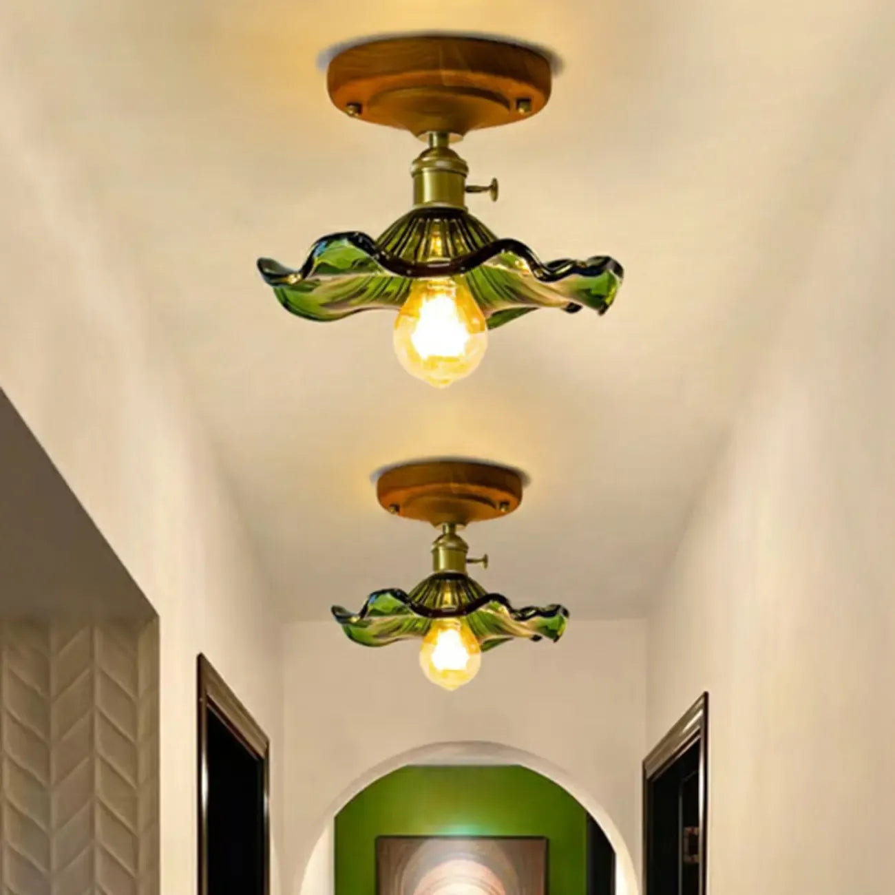 Plafonnier LED semi-encastré en verre vintage pour couloir