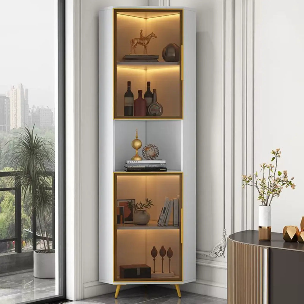 Vitrine moderne glamour en bois blanc et or avec verre