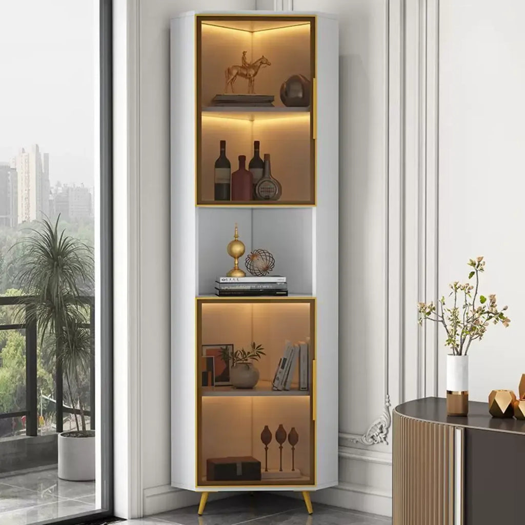 Vitrine moderne glamour en bois blanc et or avec verre