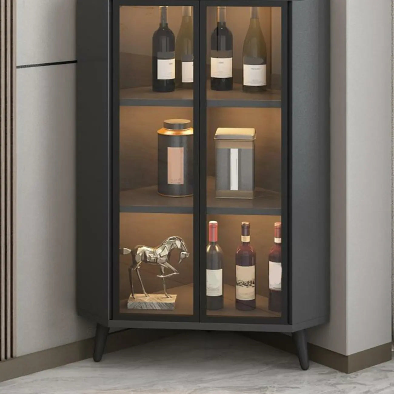 Vitrine moderne glamour en bois blanc et or avec verre