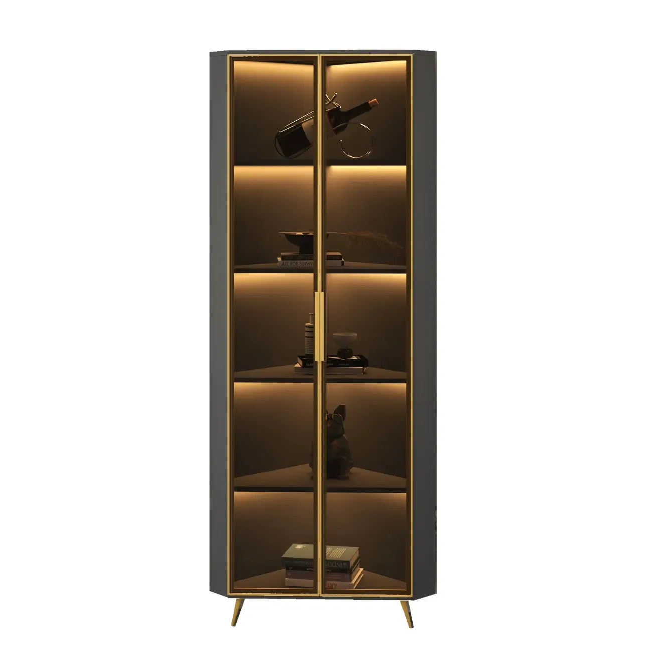 Vitrine moderne glamour en bois blanc et or avec verre