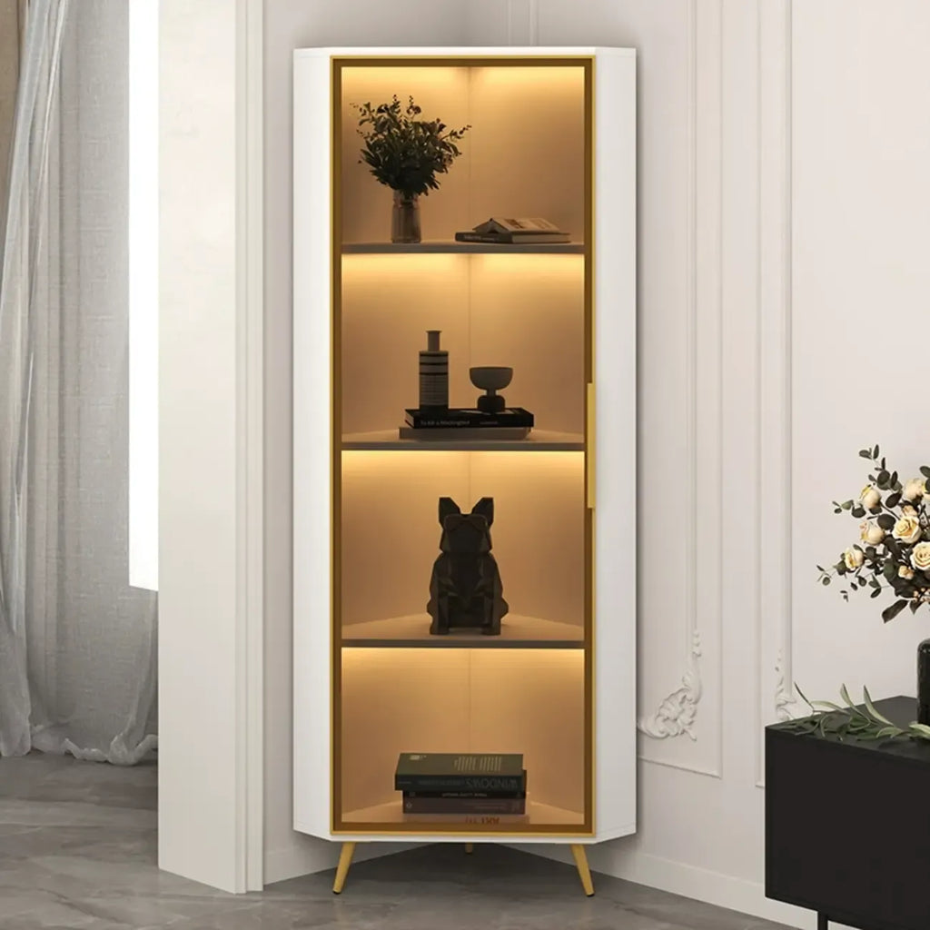 Vitrine moderne glamour en bois blanc et or avec verre
