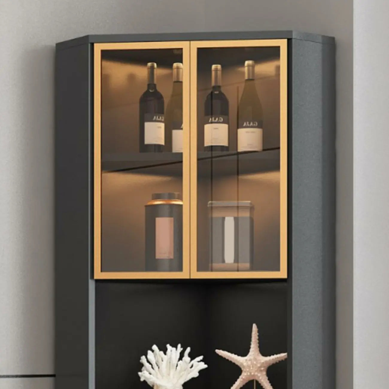 Vitrine moderne glamour en bois blanc et or avec verre
