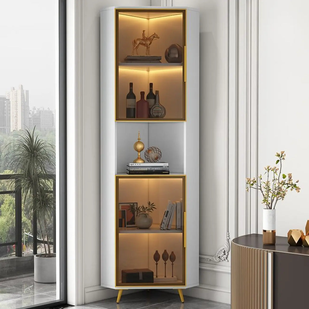 Vitrine moderne glamour en bois blanc et or avec verre
