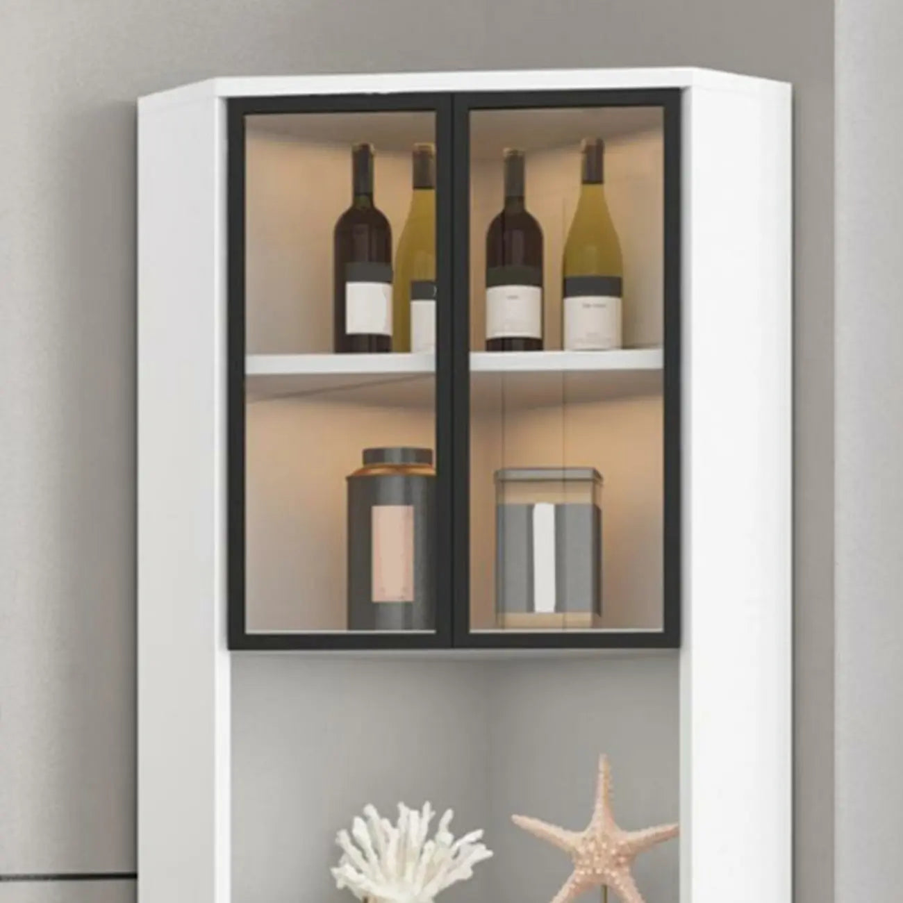 Vitrine moderne glamour en bois blanc et or avec verre
