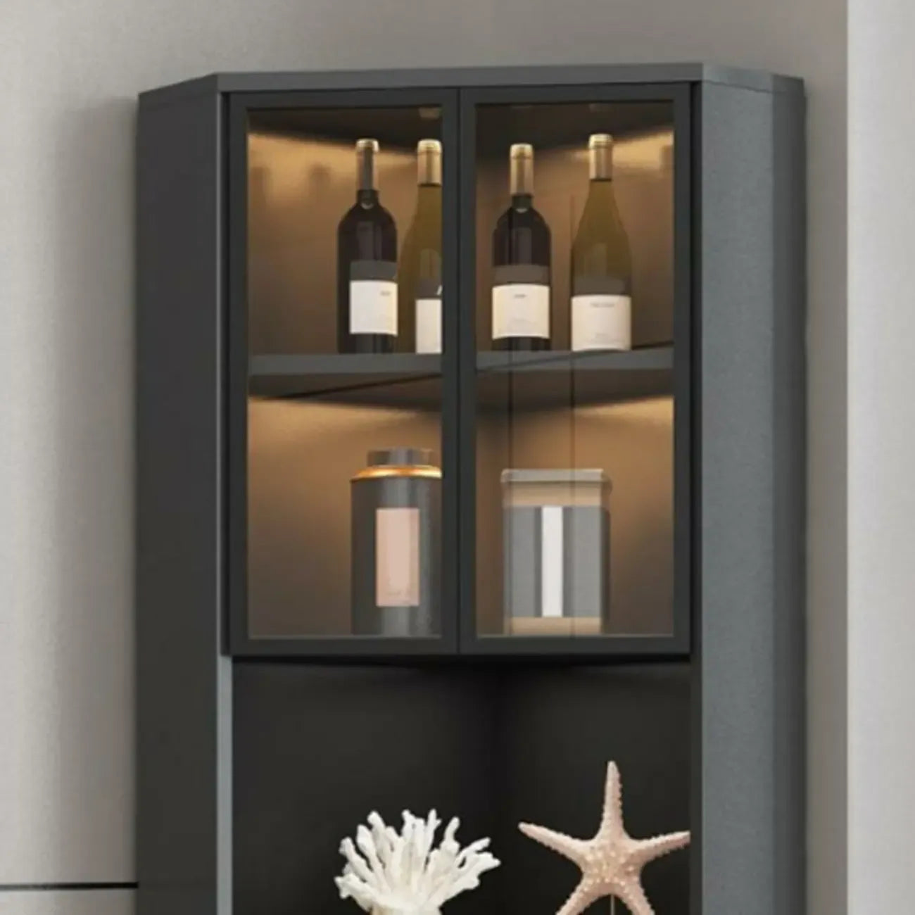 Vitrine moderne glamour en bois blanc et or avec verre