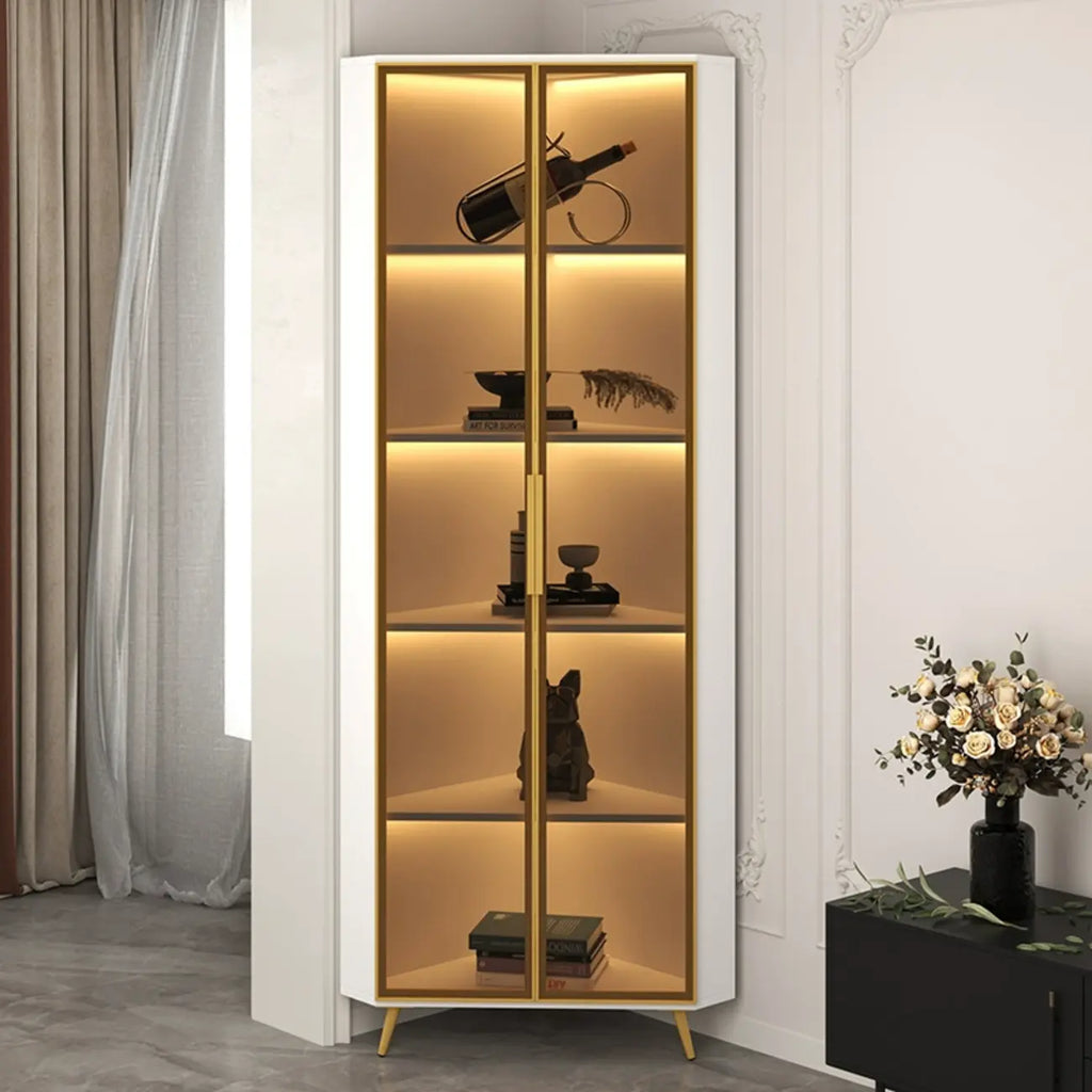 Vitrine moderne glamour en bois blanc et or avec verre