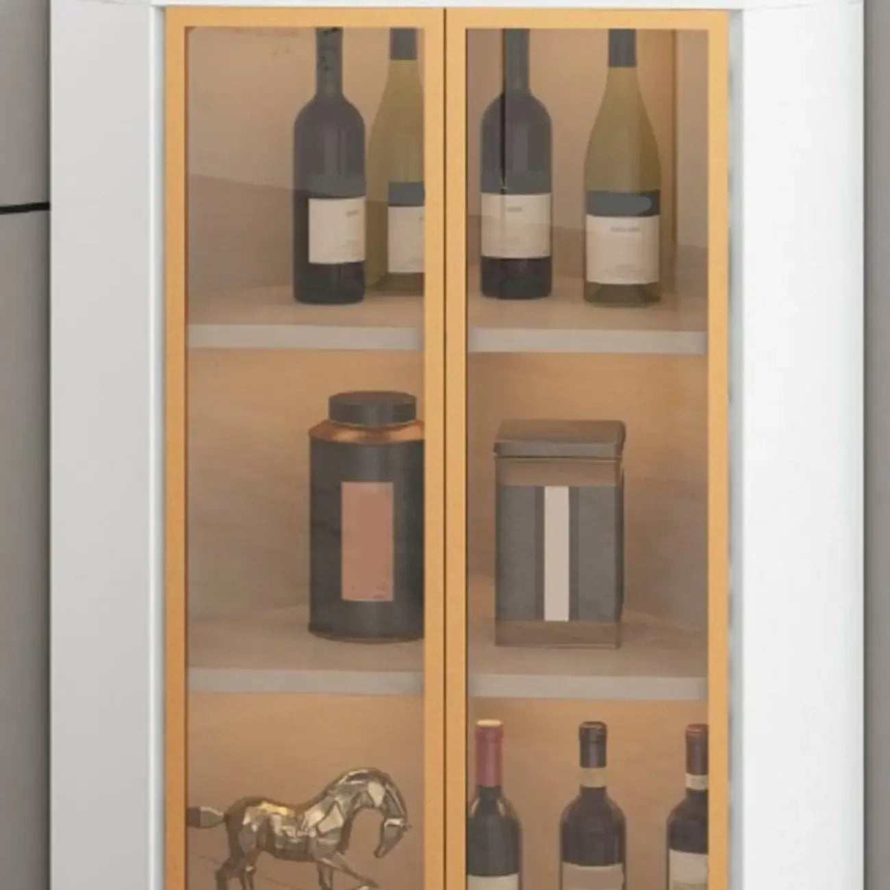 Vitrine moderne glamour en bois blanc et or avec verre