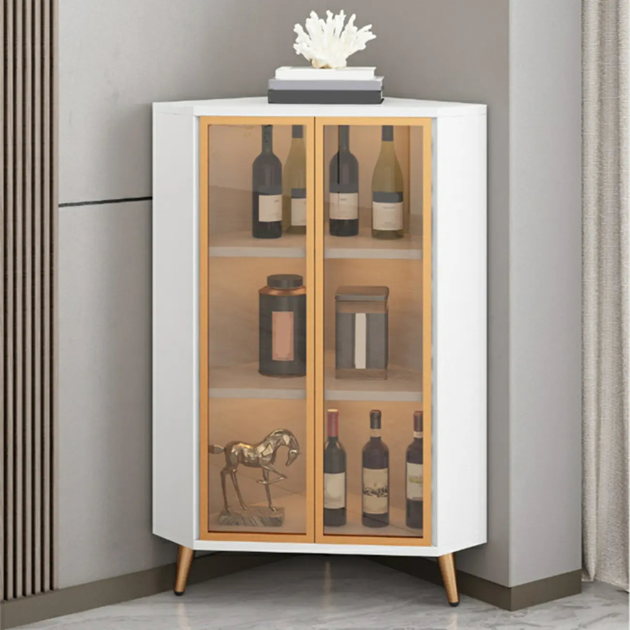 Vitrine moderne glamour en bois blanc et or avec verre